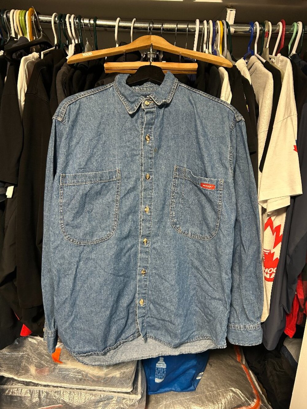 Wrangler 90s Jeans denim Western Blue Button up Shirt - Size L